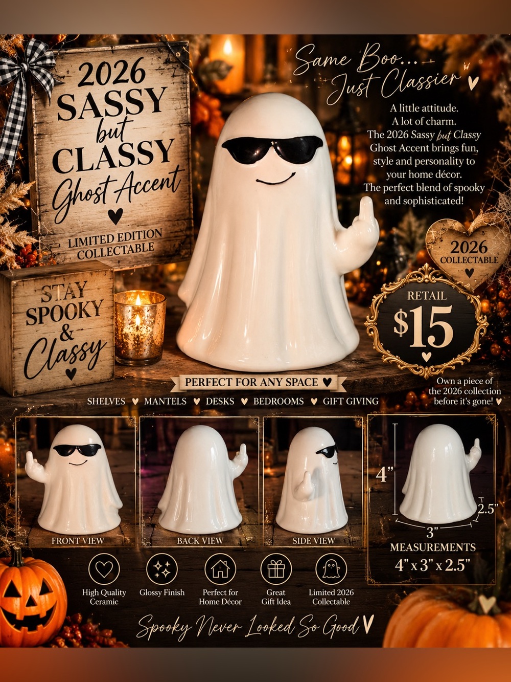 Sassy but Classy 2026 Ghost Porcelam Boutique Syle Accent 👻🎃🍁🍃🍂☕️🍗